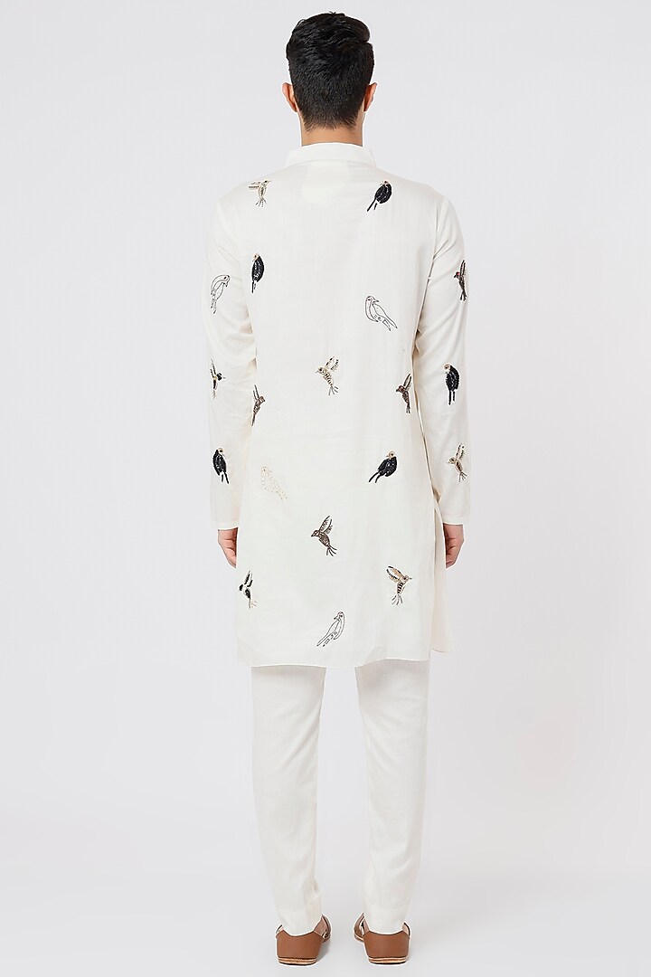 Ivory Hand Embroidered Kurta Set by AGRAJAIN at Pernia's Pop Up Shop