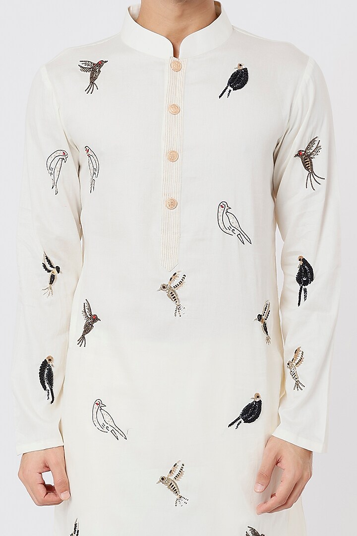 Ivory Hand Embroidered Kurta Set by AGRAJAIN at Pernia's Pop Up Shop