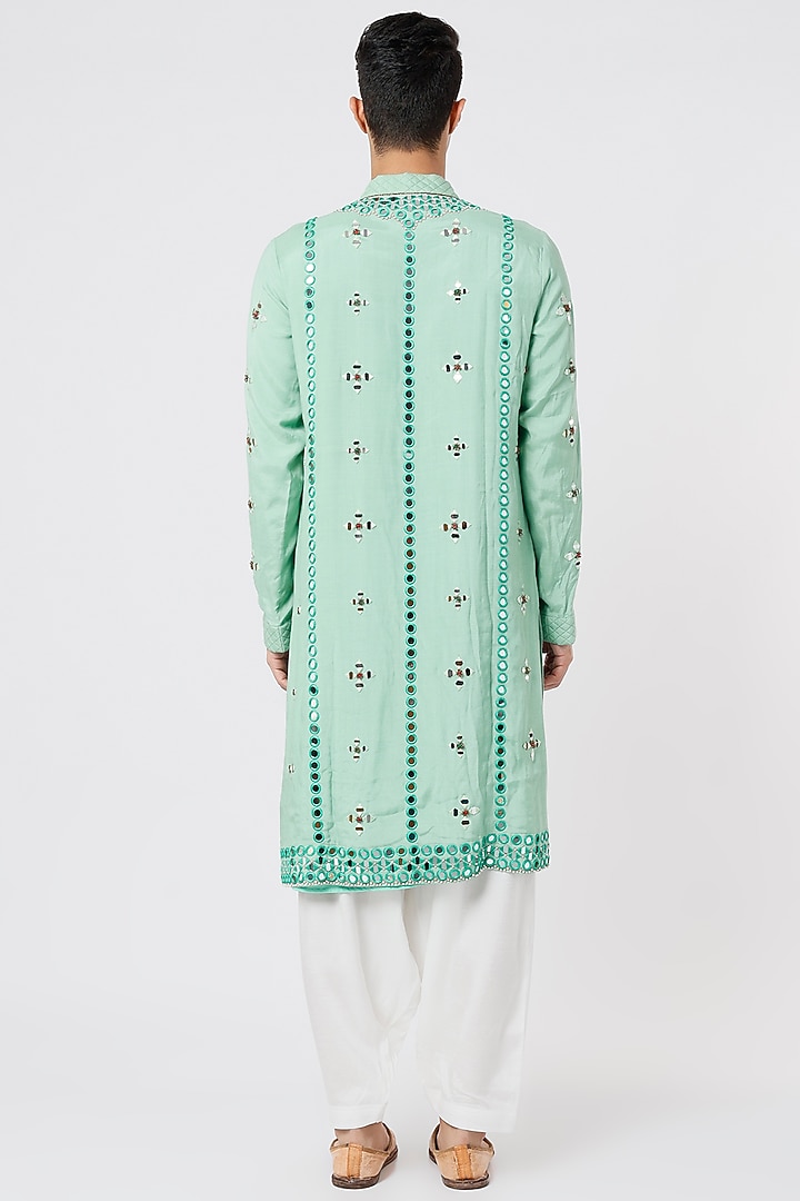 Aqua Green Hand Embroidered Kurta Set by AGRAJAIN at Pernia's Pop Up Shop