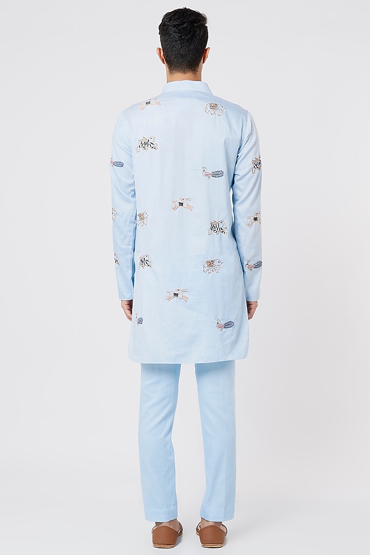 Cobalt Blue Hand Embroidered Kurta Set by AGRAJAIN at Pernia's Pop Up Shop