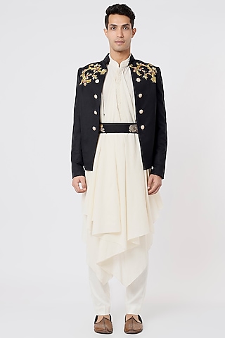 Black Embroidered Achkan Jacket by AGRAJAIN