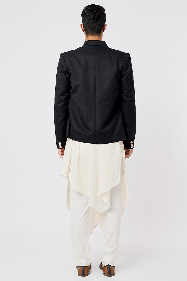 Black Embroidered Achkan Jacket by AGRAJAIN at Pernia's Pop Up Shop
