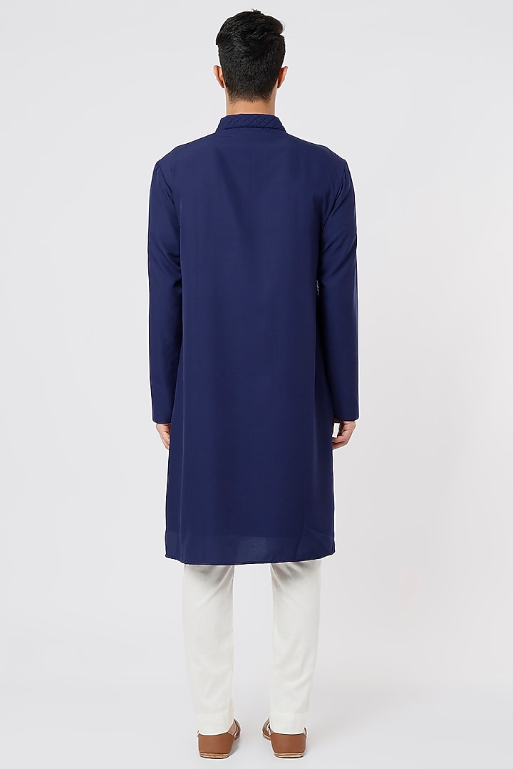 Navy Blue & Ivory Cotton Viscose Kurta Set by AGRAJAIN at Pernia's Pop Up Shop