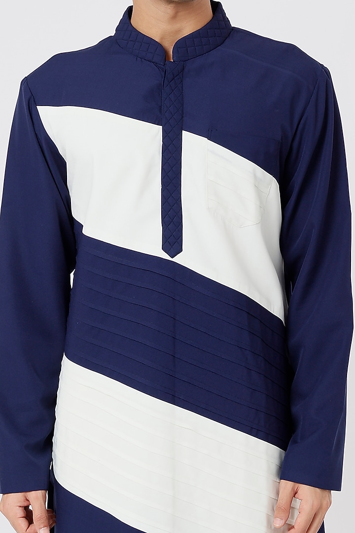 Navy Blue & Ivory Cotton Viscose Kurta Set by AGRAJAIN at Pernia's Pop Up Shop
