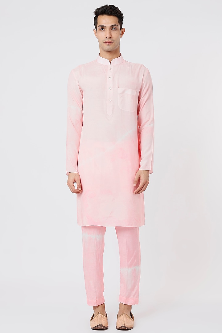 Baby Pink Tie-Dyed Kurta Set by AGRAJAIN