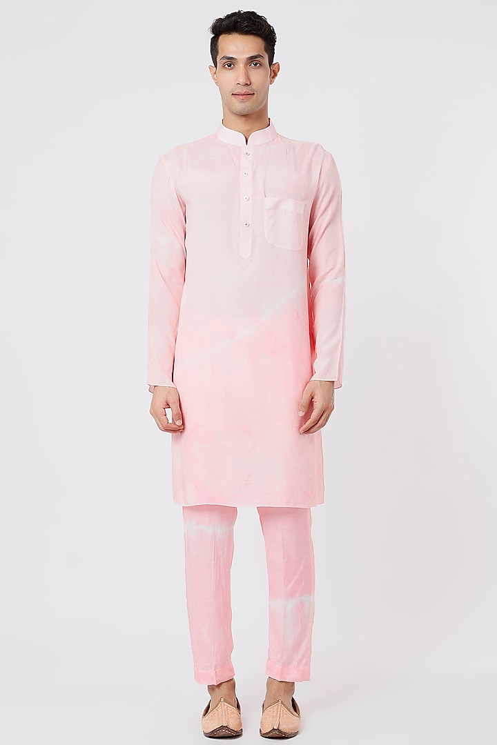 Baby Pink Tie-Dyed Kurta Set by AGRAJAIN at Pernia's Pop Up Shop