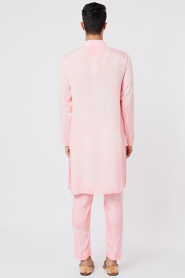 Baby Pink Tie-Dyed Kurta Set by AGRAJAIN at Pernia's Pop Up Shop