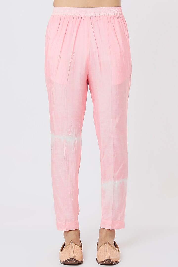 Baby Pink Tie-Dyed Kurta Set by AGRAJAIN at Pernia's Pop Up Shop