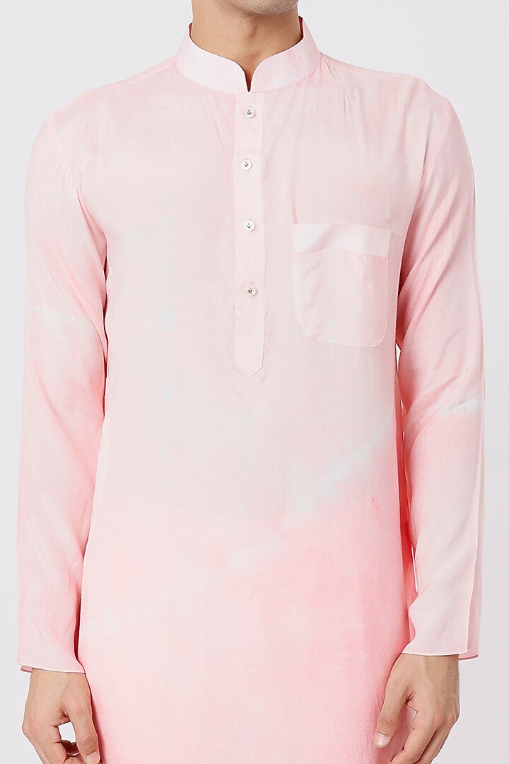 Baby Pink Tie-Dyed Kurta Set by AGRAJAIN at Pernia's Pop Up Shop