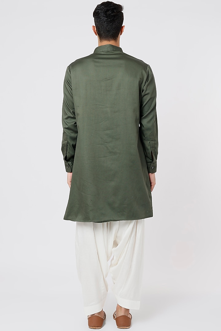 Mehendi Green Cotton Pleated Kurta Set by AGRAJAIN at Pernia's Pop Up Shop