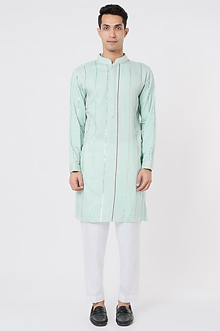 Light Blue Hand Embroidered Kurta Set by AGRAJAIN