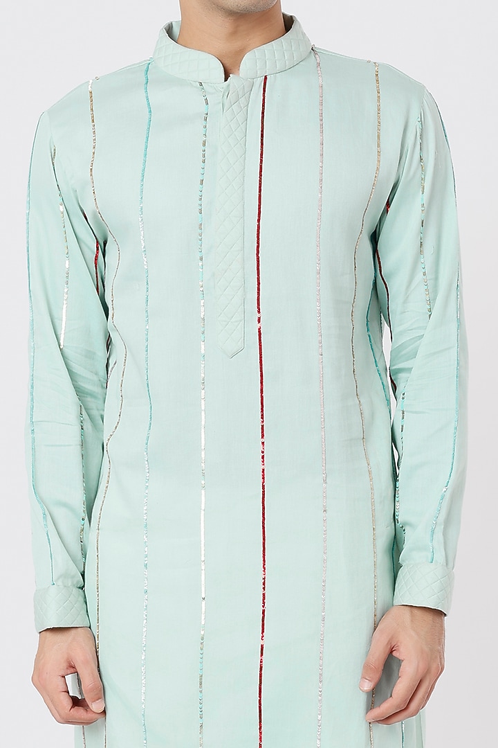 Light Blue Hand Embroidered Kurta Set by AGRAJAIN at Pernia's Pop Up Shop