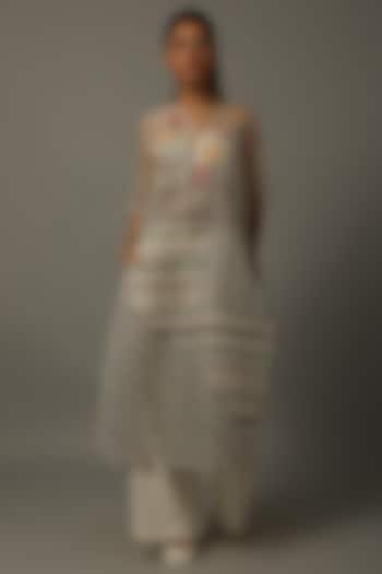 Ivory Embroidered Tunic With Palazzo Pants by AMITA GUPTA SUSTAINABLE at Pernia's Pop Up Shop