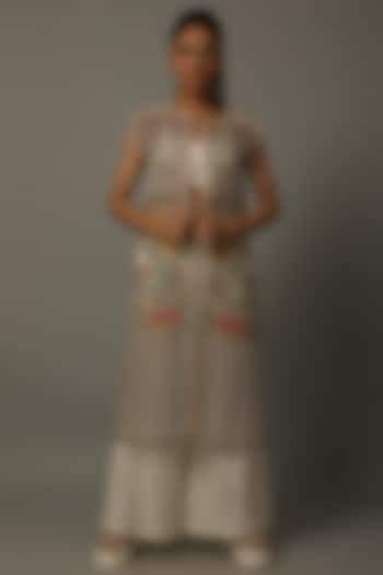 Ivory Hand Embroidered Jacket by AMITA GUPTA SUSTAINABLE at Pernia's Pop Up Shop