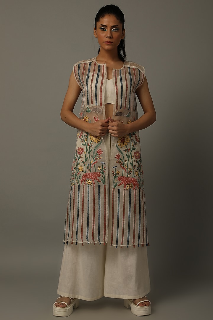 Ivory Hand Embroidered Jacket by AMITA GUPTA SUSTAINABLE at Pernia's Pop Up Shop