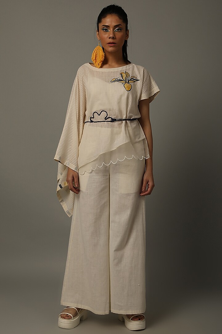 Ivory Embroidered Top With Pants by AMITA GUPTA SUSTAINABLE