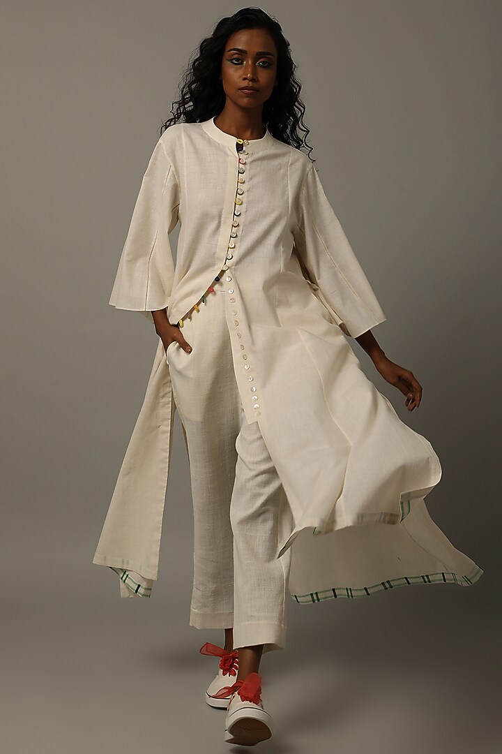Ivory Handwoven Cotton Khadi Tunic Design by AMITA GUPTA