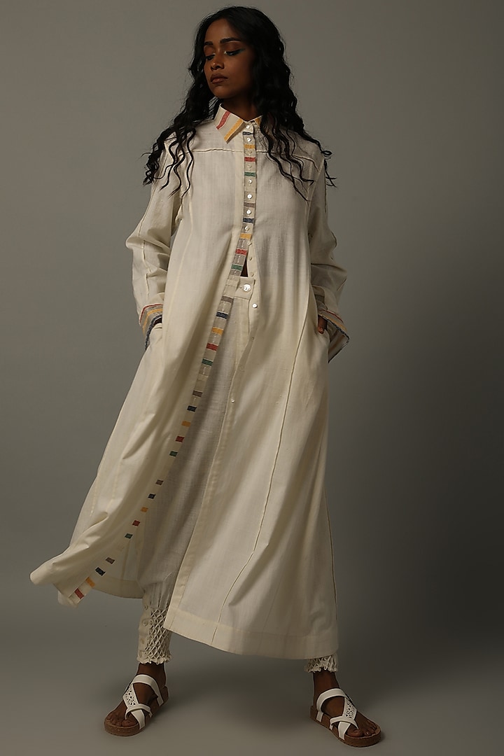Ivory Embroidered Tunic With Trousers by AMITA GUPTA SUSTAINABLE