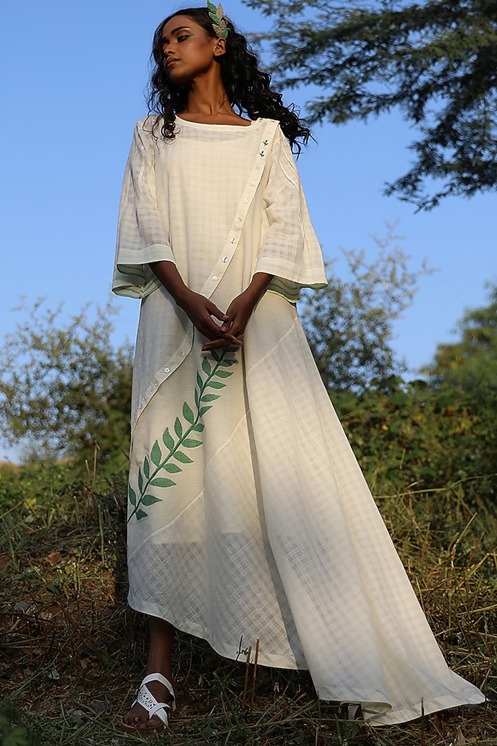 Ivory Handwoven Tunic With Slip by AMITA GUPTA SUSTAINABLE at Pernia's Pop Up Shop