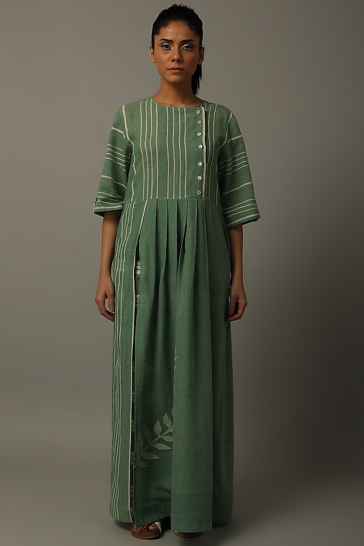 Green Leaf Motif Tunic With Pants by AMITA GUPTA SUSTAINABLE