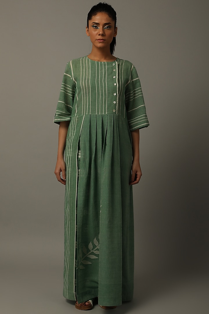 Green Leaf Motif Tunic With Pants by AMITA GUPTA SUSTAINABLE at Pernia's Pop Up Shop
