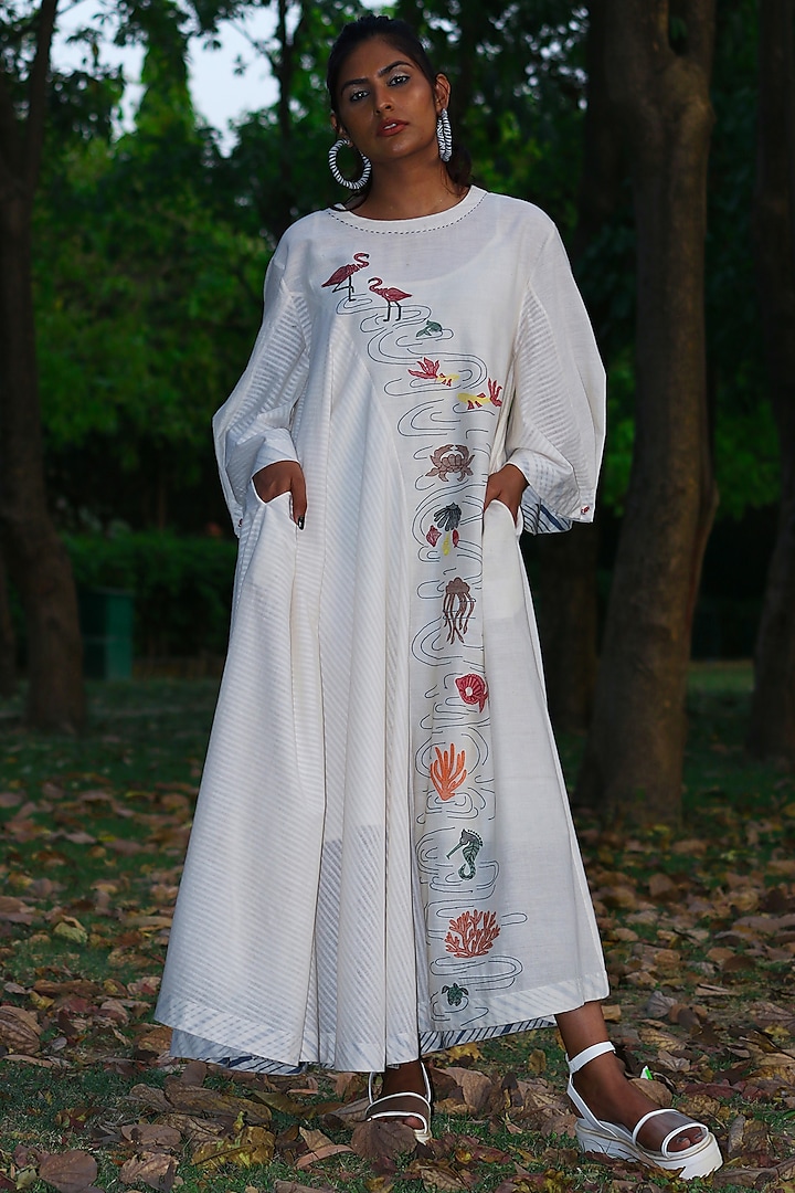Ivory Embroidered Tunic Dress by Amita Gupta Sustainable