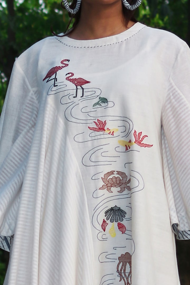 Ivory Embroidered Tunic Dress by Amita Gupta Sustainable at Pernia's Pop Up Shop