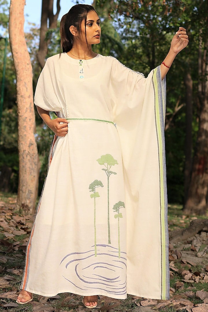 Ivory Handwoven Tunic With Belt by Amita Gupta Sustainable