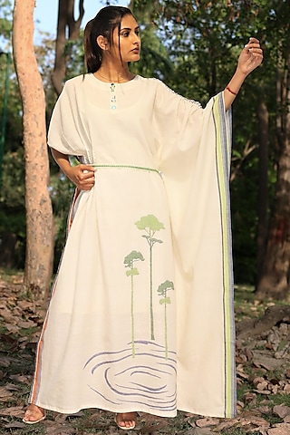 Ivory Handwoven Tunic With Belt by Amita Gupta Sustainable