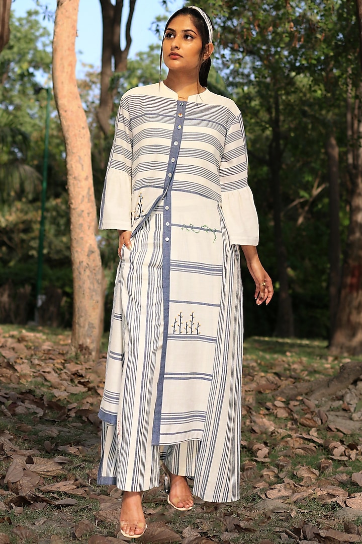 Ivory Handwoven Khadi Cotton Tunic Set by Amita Gupta Sustainable
