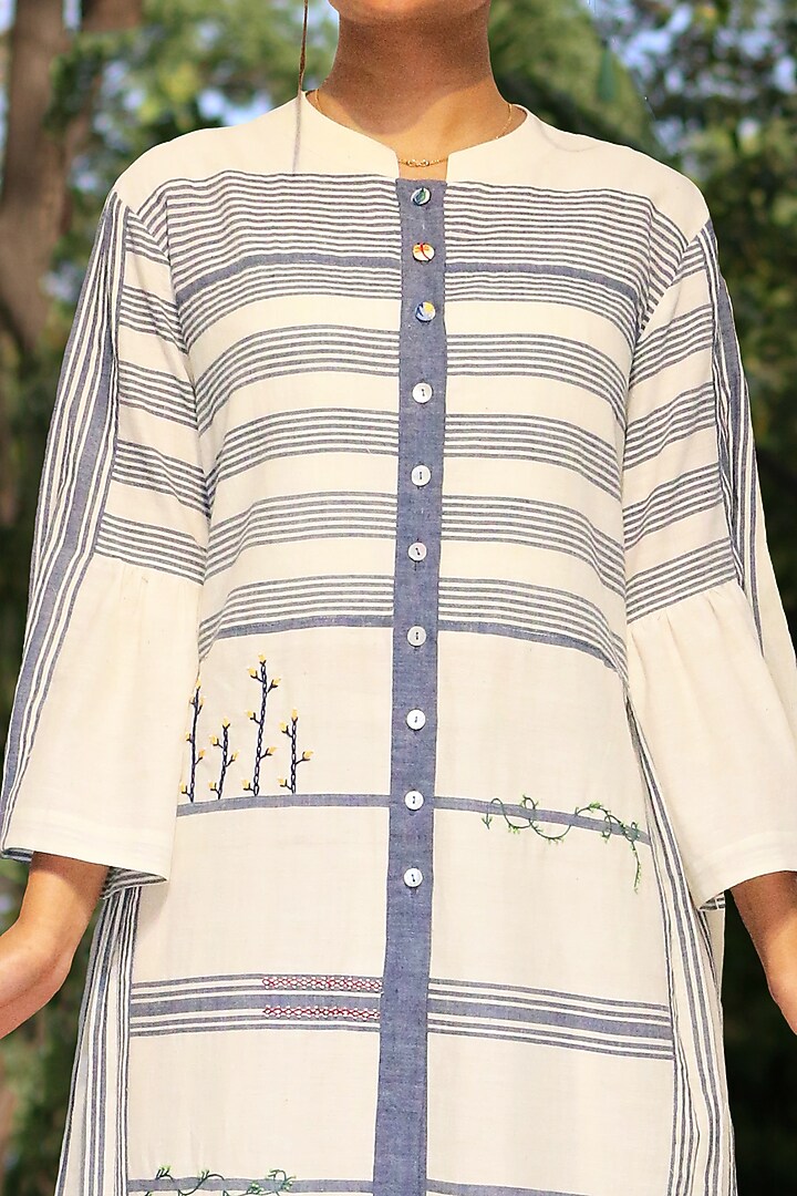 Ivory Handwoven Khadi Cotton Tunic Set by Amita Gupta Sustainable at Pernia's Pop Up Shop