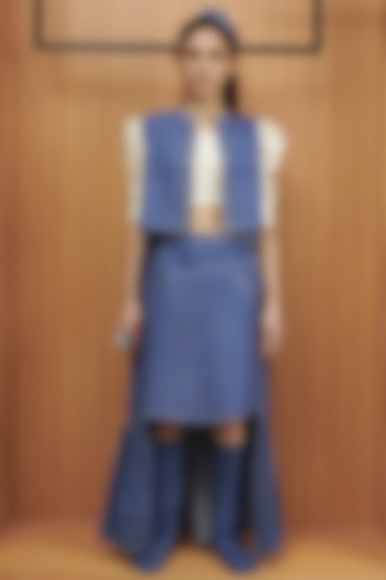 Blue Handwoven Khadi Denim Skirt Set by AMITA GUPTA SUSTAINABLE