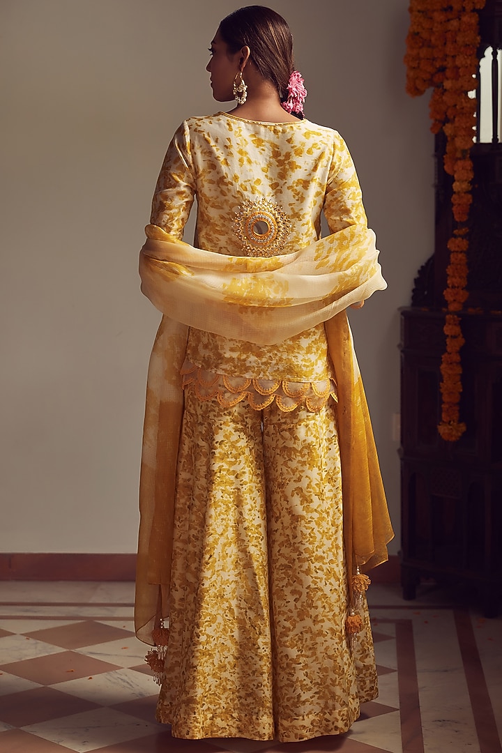 Yellow Printed Wedding Sharara Set by Amita Gupta Sustainable at Pernia's Pop Up Shop