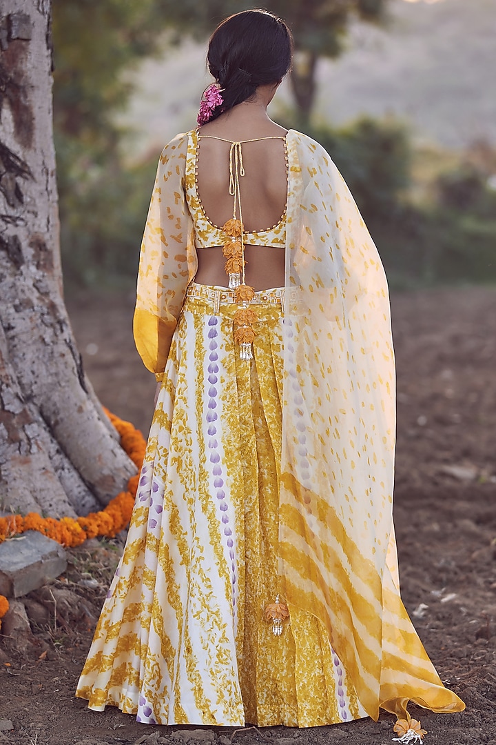 Ivory & Yellow Hand Embroidered Wedding Lehenga Set by Amita Gupta Sustainable at Pernia's Pop Up Shop