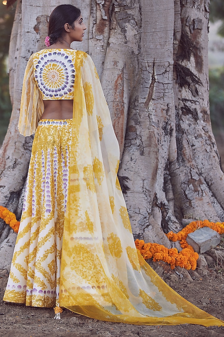 Ivory & Yellow Floral Printed Wedding Lehenga Set by Amita Gupta Sustainable at Pernia's Pop Up Shop