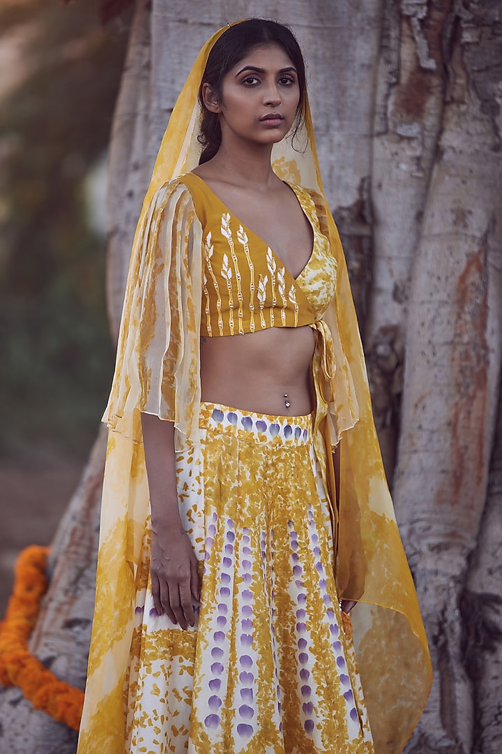Ivory & Yellow Floral Printed Wedding Lehenga Set by Amita Gupta Sustainable at Pernia's Pop Up Shop