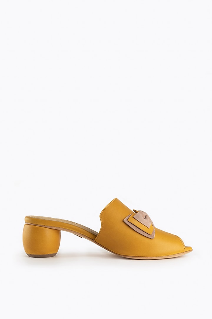 Yellow Handmade Leather Mules by Augustha