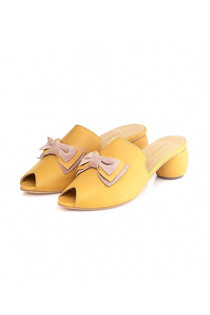 Yellow Handmade Leather Mules by Augustha at Pernia's Pop Up Shop