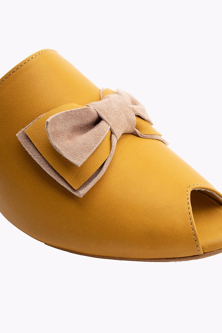 Yellow Handmade Leather Mules by Augustha at Pernia's Pop Up Shop