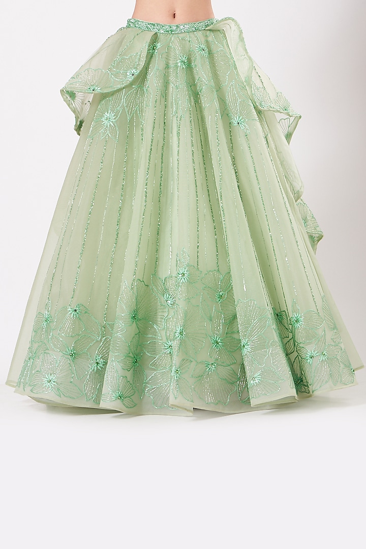 Mint Green Tulle Embroidered Bridal Lehenga Set by AMIT GT at Pernia's Pop Up Shop