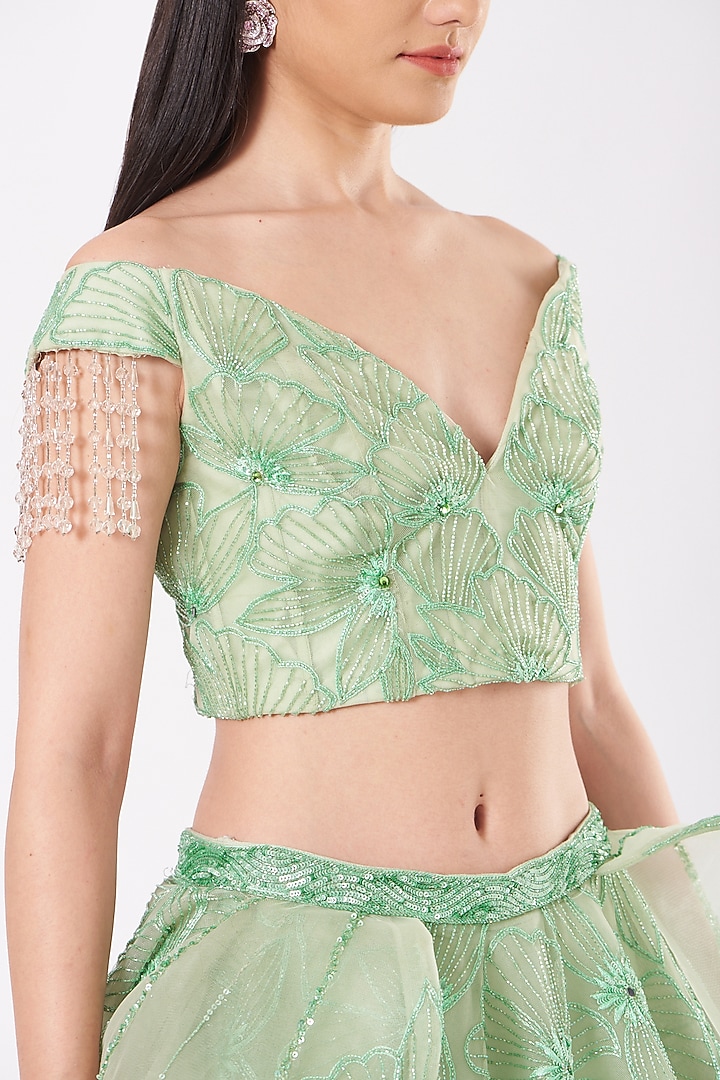 Mint Green Tulle Embroidered Bridal Lehenga Set by AMIT GT at Pernia's Pop Up Shop