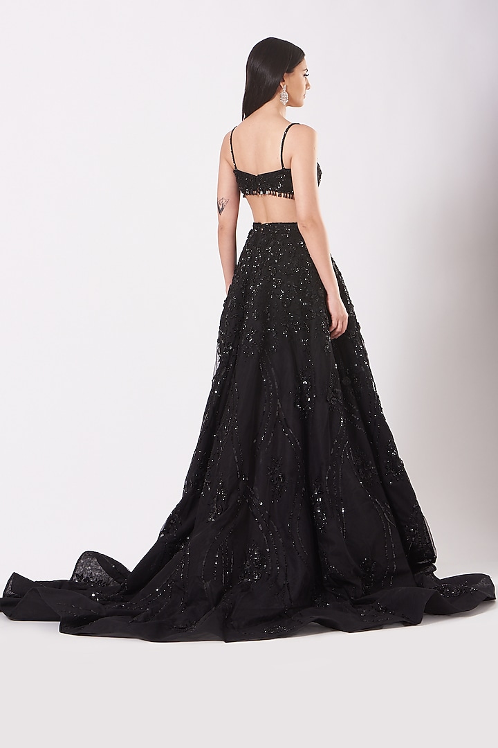 Black Tulle Embellished Bridal Lehenga Set by AMIT GT at Pernia's Pop Up Shop