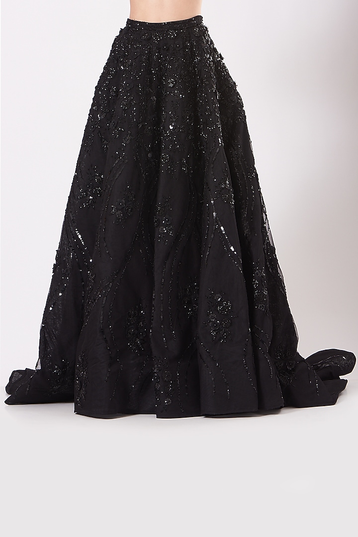 Black Tulle Embellished Bridal Lehenga Set by AMIT GT at Pernia's Pop Up Shop