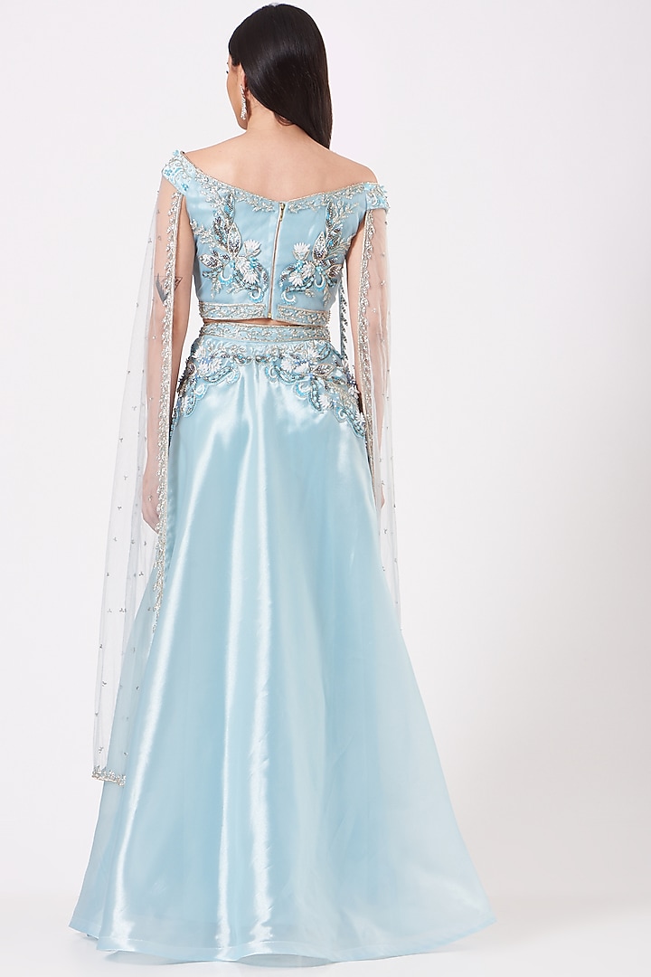 Powder Blue Embroidered Wedding Lehenga Set by AMIT GT at Pernia's Pop Up Shop