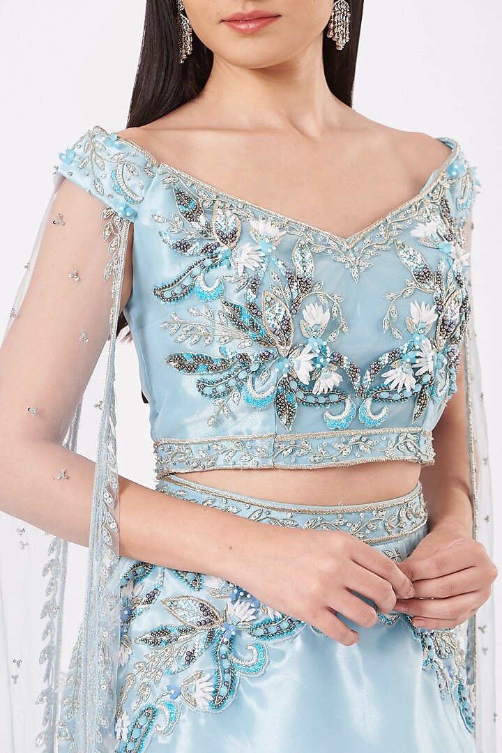 Powder Blue Embroidered Wedding Lehenga Set by AMIT GT at Pernia's Pop Up Shop