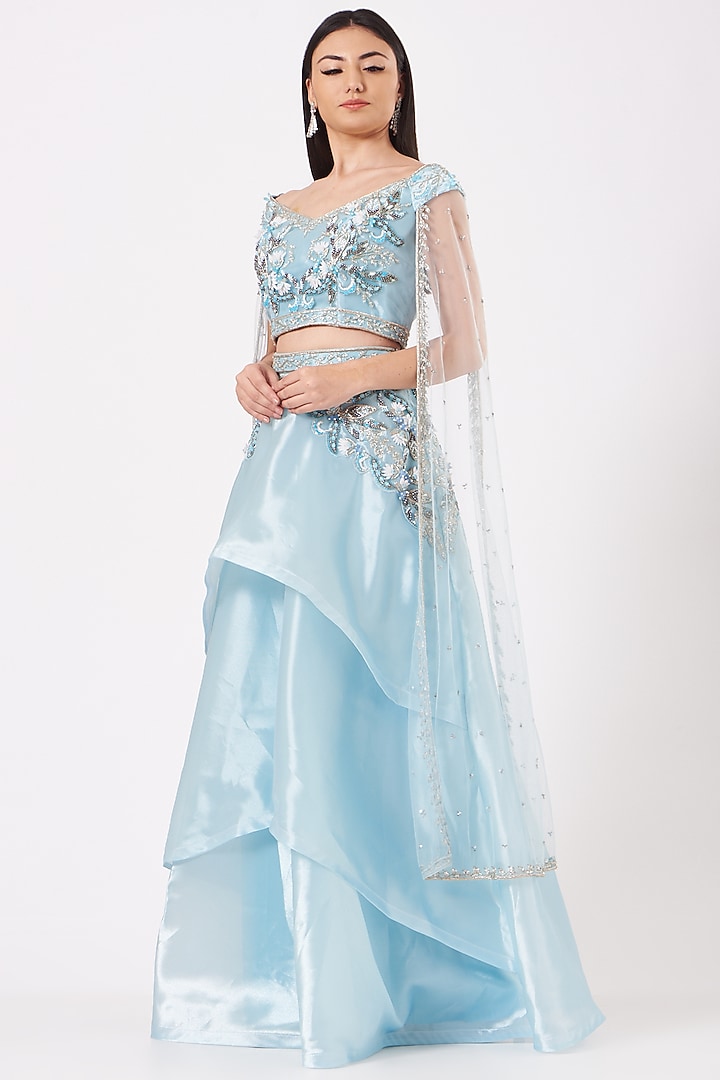 Powder Blue Embroidered Wedding Lehenga Set by AMIT GT at Pernia's Pop Up Shop