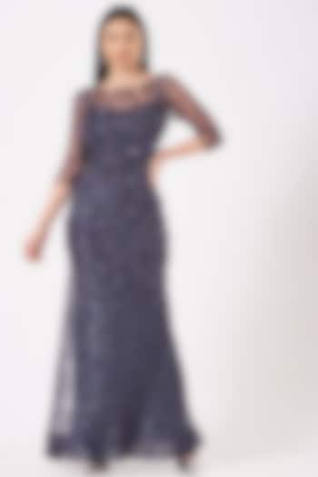 Dark Blue Hand-Embroidered Wedding Gown by AMIT GT at Pernia's Pop Up Shop