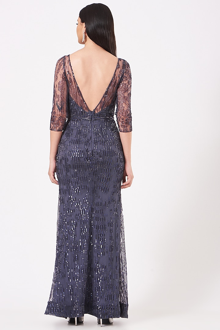 Dark Blue Hand-Embroidered Wedding Gown by AMIT GT at Pernia's Pop Up Shop