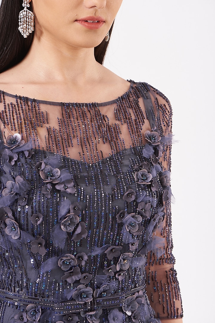 Dark Blue Hand-Embroidered Wedding Gown by AMIT GT at Pernia's Pop Up Shop