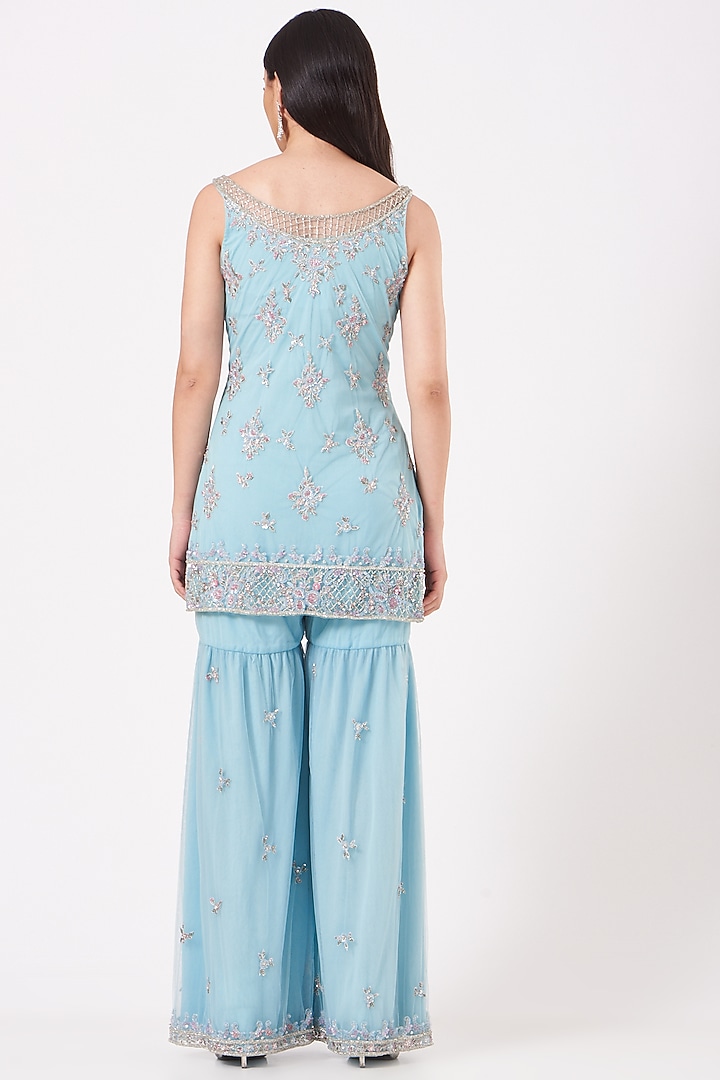 Light Blue Hand-Embroidered Wedding Sharara Set by AMIT GT at Pernia's Pop Up Shop